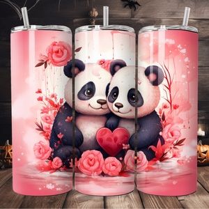 Handcrafted Valentines Pandas 20oz skinny tumbler